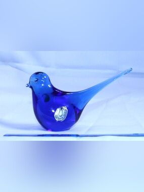 Vintage MCM Hand-Blown COBALT Blue PILGRIM Glass Bluebird of Happiness Long Tail